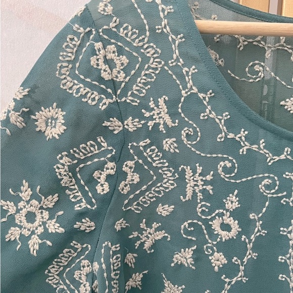 Free People Turquoise Embroidered Sheer Blouse Top - Picture 7 of 9